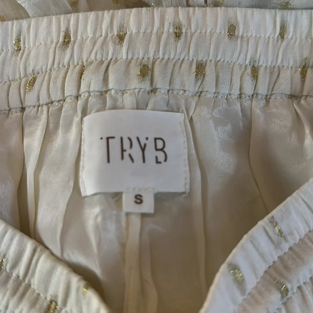 Anthropologie Tryb Cream and Gold Primrose Layered Skirt
